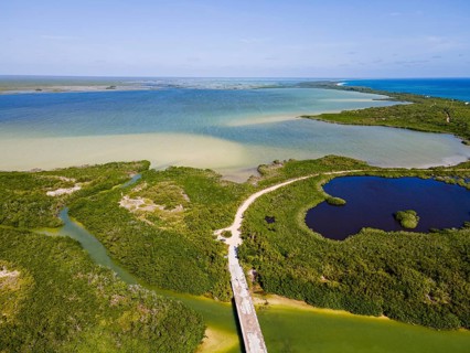 Aerial of the Unesco world heritage site biosphere reserve Sian Ka'an Biosphere Reserve, Quintana Roo