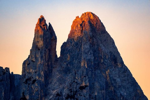 Sciliar, Punta Santner at sunrise in Autumn