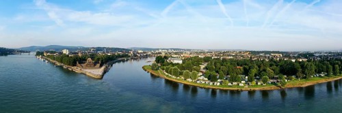 Deutsches Eck the confluence of the Rhine and Moselle. Koblenz, Rhineland-Palatinate