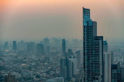 Sunset over Bangkok and the Chao Phraya River, Thailand