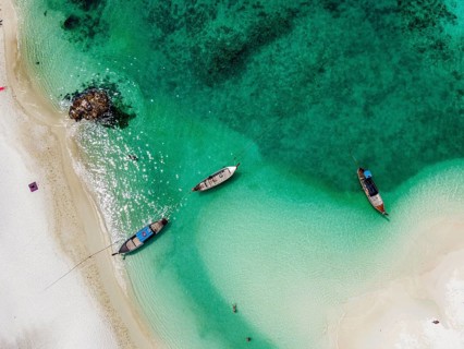 Aerial of North Point beach with fishing boats, Koh Lipe
