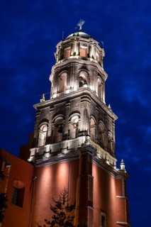 Templo de San Francisco at night, Unesco site Queretaro