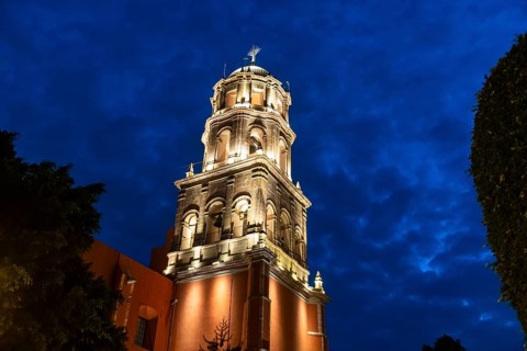 Templo de San Francisco at night, Unesco site Queretaro