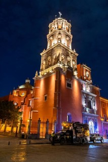 Templo de San Francisco at night, Unesco site Queretaro