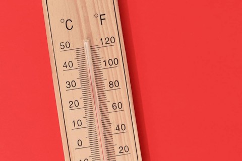 Thermometer showing 40 degrees Celsius or 104 degrees Fahrenheit during summer heat wave,