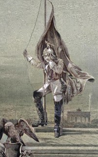 On the occasion of the death of Wilhelm I on 9 March 1888, the flag is raised to half-mast by a mourning soldier