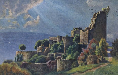 Ruins of Luetzelburg Castle in the Vosges Mountains, Lutzelbourg in the French Departement Moselle