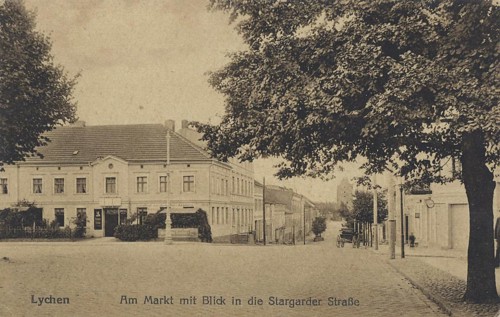 Market place and view into Stargarder Strasse in Lychen, district of Uckermark in the north of Brandenburg