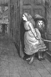 Children in disguise playing hide and seek, Historic