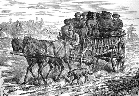 Jews riding a horse-drawn carriage to market,1880