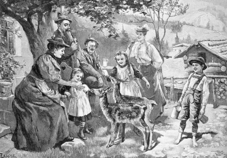 Two motherless fawns are being bottle-fed in the farmer's family, Bavaria