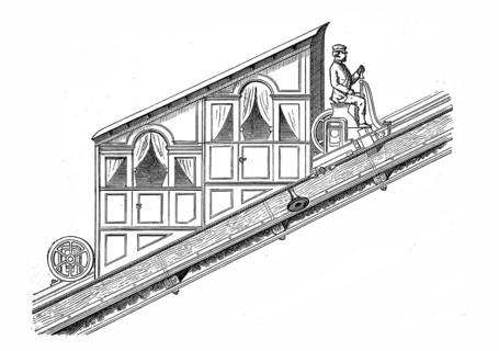 The cable railway up the crater of Vesuvius, Campania. Wagon
