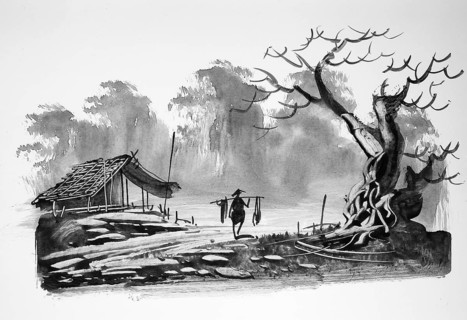 Fisherman returning with his catch, Hut