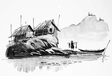 Fisherman returning with his catch, Cottage