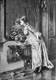 Favorite flower, fine lady smells a bouquet of flowers standing in front of a mirror