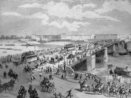 The Alexander Bridge after its completion, in Saint Petersburg in Russia