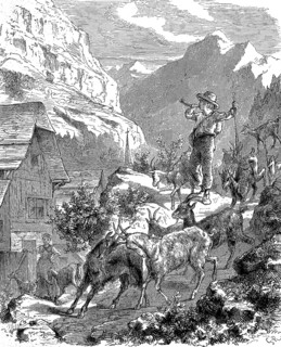 The young goatherd returns from the mountain pasture to the stable with his goats in the evening,1880