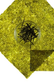 Nori, dried paper-like leaves made from seaweed