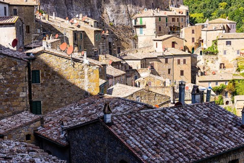 Old stone houses in the historic centre of Sorano, Sorano