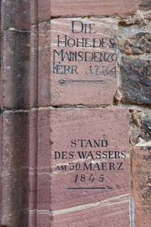 Water level marking of the river Main at a house in Miltenberg, Lower Franconia