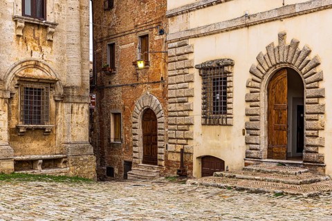 Entrances to houses in Piazza Grande, Montepulciano