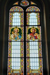 Colourful stained glass window mi St. Peter and St. Paul, Catholic Parish Church