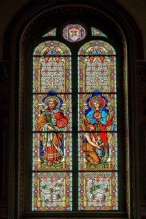 Colourful church window with Mary and Joseph, Catholic Parish Church