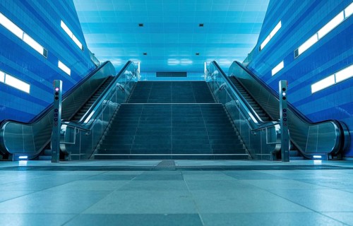 Ueberseequartier underground station by night, Hamburg
