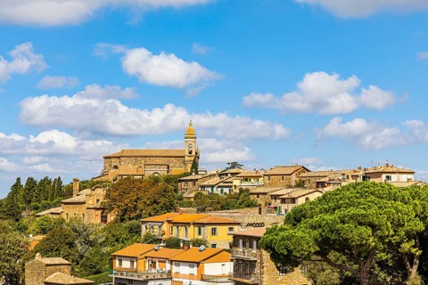 View of Montalcino, in the back the church Madonna di Soccorso