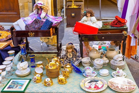 Stalls at the antique market in the old town of Arezzo, Arezzo