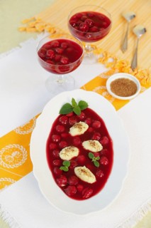 Swabian cuisine, sweet semolina dumplings with cherry compote