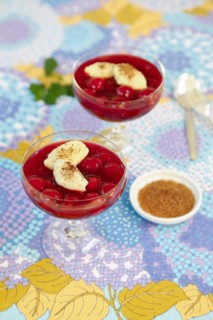 Swabian cuisine, sweet semolina dumplings with cherry compote