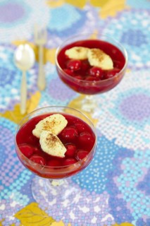 Swabian cuisine, sweet semolina dumplings with cherry compote