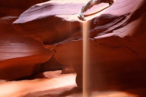 Sandfall in Antelope Canyon. Page, Arizona