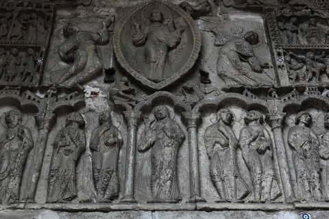 Detail on the Romanesque main portal, Saint-Etienne Cathedral