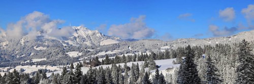 Wonderful winter landscape with blue sky and sunshine. Sonthofen, Oberallgaeu