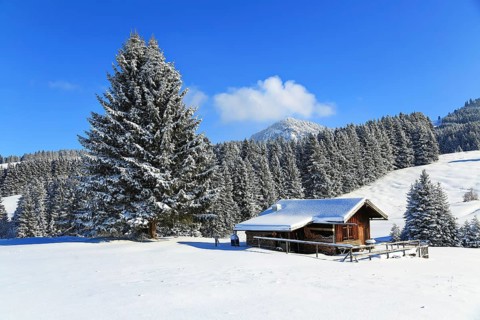 Wonderful winter landscape with blue sky and sunshine. Sonthofen, Oberallgaeu