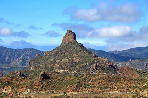 Roque Bentayga is a striking rock formation on the island of Gran Canaria. Tejeda, Las Palmas