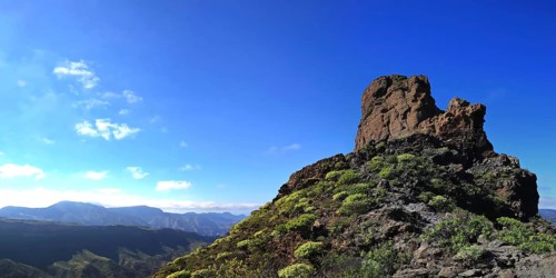 Roque Bentayga is a striking rock formation on the island of Gran Canaria. Tejeda, Las Palmas