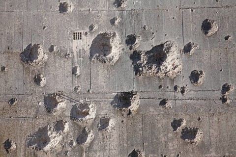 Bullet holes from the Second World War on an air raid shelter, Bremen