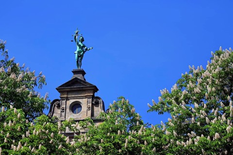 The Higher Regional Court in the centre of Bamberg in bright sunshine. Bamberg, Upper Franconia