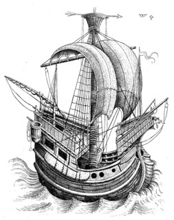 15th century ship, facsimile of copper engraving by Israhel van Meckenem