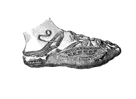 Richly decorated shoe made of one piece of leather, culture in the Migration Period was a time of widespread migration within or to Europe in the middle of the first millennium AD