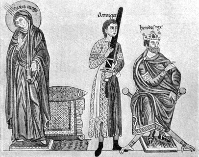 Courtesan costumes at the time of Emperor Frederick I from the illuminated manuscript, Hortus deliciarum