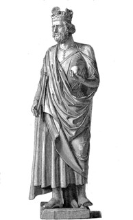 Life-size statue of Emperor Henry II from the 13th century at the Prince's Portal in the Georgenchor of the cathedral in Bamberg, Germany