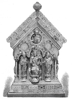 The Emperor between two bishops at the gable end of the silver choir, shrine containing the bones of Charlemagne