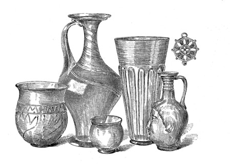 Pottery vessels from the Roman period, drinking cups in various sizes