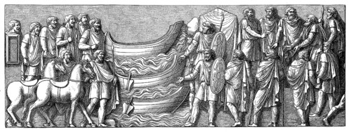 Alliance between the king of the Marcomanni and another Germanic prince, depicted on Marcus Aurelius' Victory Column in Rome