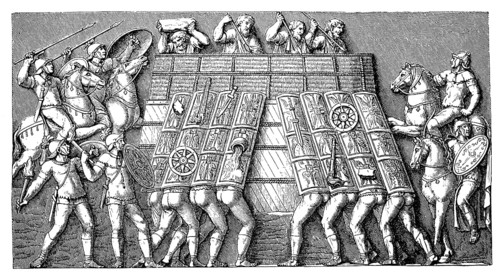 Defence of a Germanic fortification against an attack by the Romans, relief on the Victory Column of Marcus Aurelius