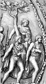 Germans with slingshots emerge from a forest, relief on the Victory Column of Marcus Aurelius